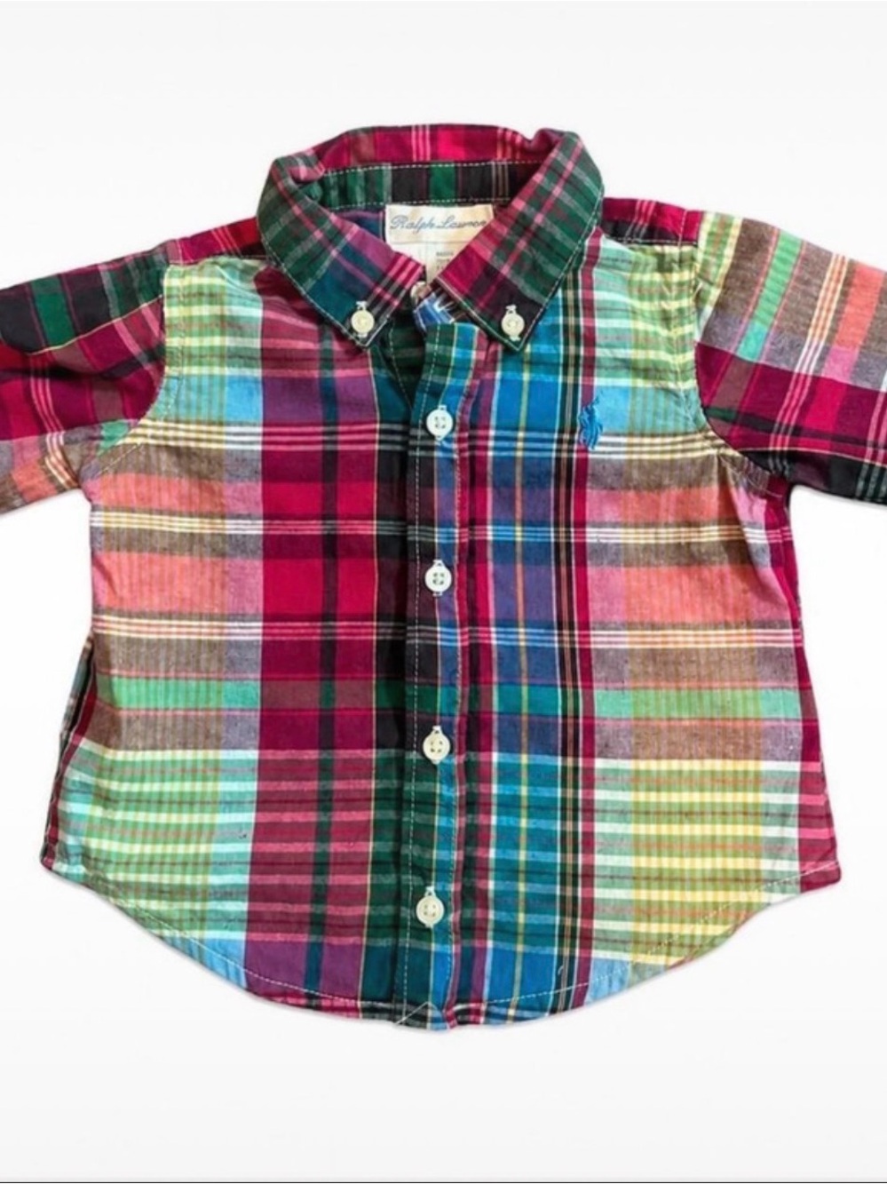 Ralph Lauren Baby Boy Plaid Button Down Shirt 9M Long Sleeve Multicolor Pony